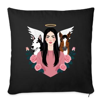 Maîtresse, chien et cheval - Housse de coussin décorative 45 x 45 cm - noir - Devant