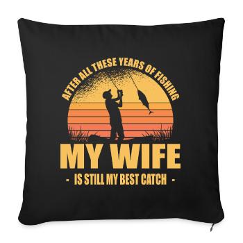 Épouse et tenue de pêcheur drôle de pêcheur - Housse de coussin décorative 45 x 45 cm - noir - Devant