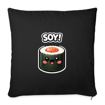 Kawaii Sushi Roll Soy Sticker - Sofa pillowcase 17,3'' x 17,3'' (45 x 45 cm) - black - Front