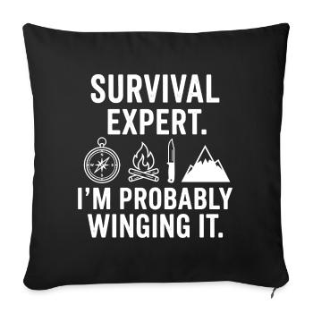 Survival Expert – Probably Improvised - Sofa pillowcase 17,3'' x 17,3'' (45 x 45 cm) - black - Front