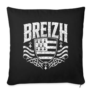 Blason Breton Breizh Héritage Celtique Vintage - Housse de coussin décorative 45 x 45 cm - noir - Devant