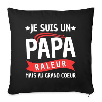 Papa Râleur Mais Au Grand Cœur Cadeau Fête - Housse de coussin décorative 45 x 45 cm - noir - Devant