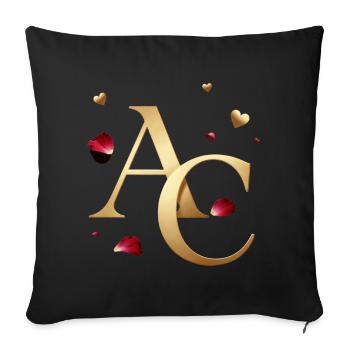 Goldene Initialen mit Rosen - Sofakissenbezug 45 x 45 cm - Schwarz - Vorne