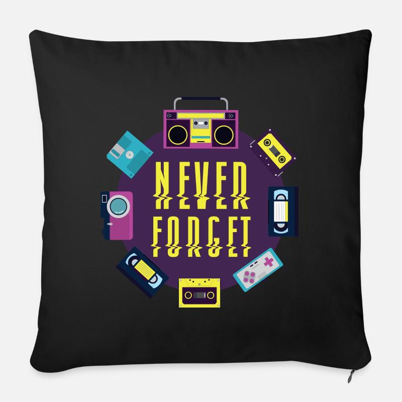 Never Forget VHS Cassette Disk Eighties Retro - Sofa pillowcase 17,3'' x 17,3'' (45 x 45 cm) - black