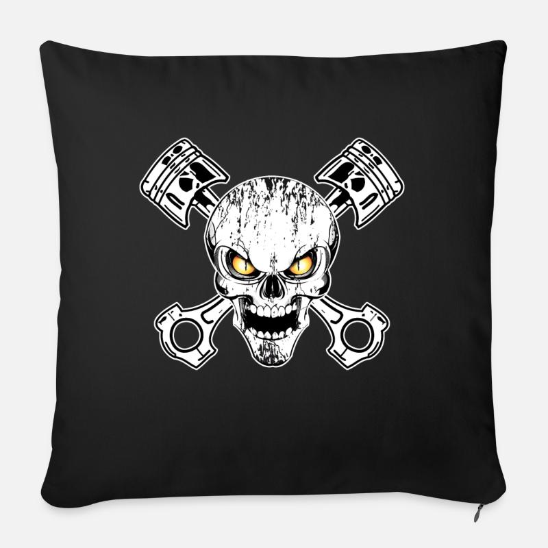 Biker skull 02 - Housse de coussin décorative 45 x 45 cm - noir