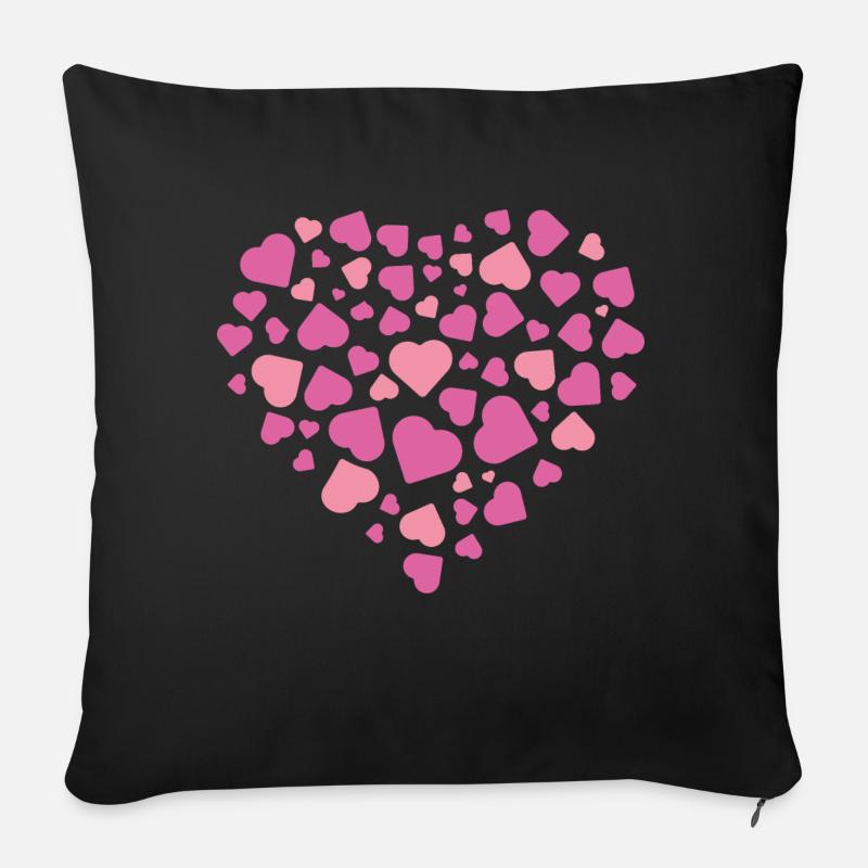 coeur rose - Housse de coussin décorative 45 x 45 cm - noir
