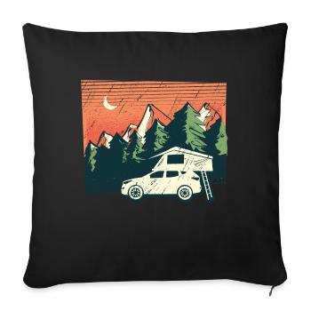 Tente de toit Camper Nature | Cadeau pour le camping - Housse de coussin décorative 45 x 45 cm - noir - Devant