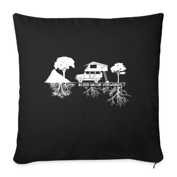 Dachzelt Camper | "In der Natur verwurzelt" 4x4 - Sofakissenbezug 45 x 45 cm - Schwarz - Vorne