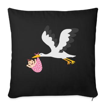 Cigogne avec bébé - Housse de coussin décorative 45 x 45 cm - noir - Devant