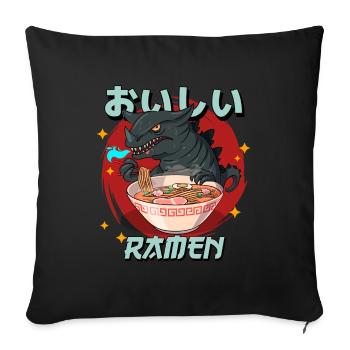 Dino Ramen Japon Dinosaure Nouilles japonaises - Housse de coussin décorative 45 x 45 cm - noir - Devant