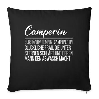 Camperin Camping Duden Campingplatz lustig - Sofakissenbezug 45 x 45 cm - Schwarz - Vorne