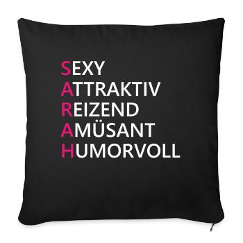 Sarah Name Geschenk - Sofakissenbezug 45 x 45 cm - Schwarz - Vorne