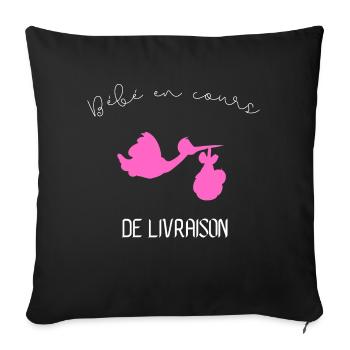 bébé en cours de livraison fille - Housse de coussin décorative 45 x 45 cm - noir - Devant