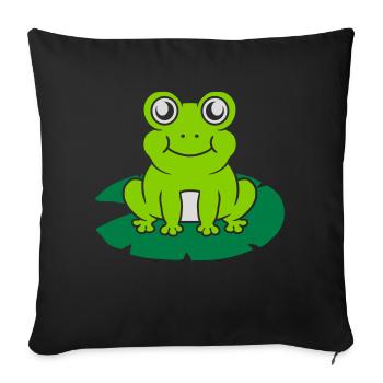 Une grenouille mignonne est assise nénuphar - Housse de coussin décorative 45 x 45 cm - noir - Devant