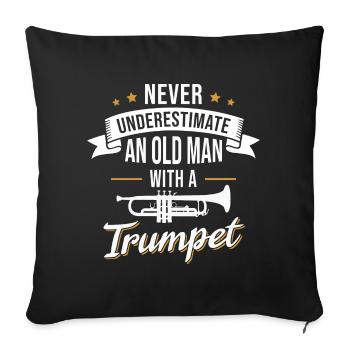 Trompette Grand-père Cuivres Musique Retraité Musicien - Housse de coussin décorative 45 x 45 cm - noir - Devant