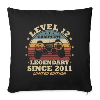 Level 12 Unlocked 12 Years Birthday Gamer - Sofa pillowcase 17,3'' x 17,3'' (45 x 45 cm) - black - Front