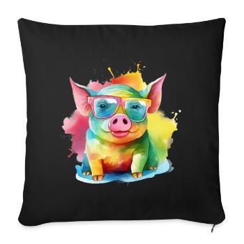Colorful cool pig with sunglasses - Sofa pillowcase 17,3'' x 17,3'' (45 x 45 cm) - black - Front