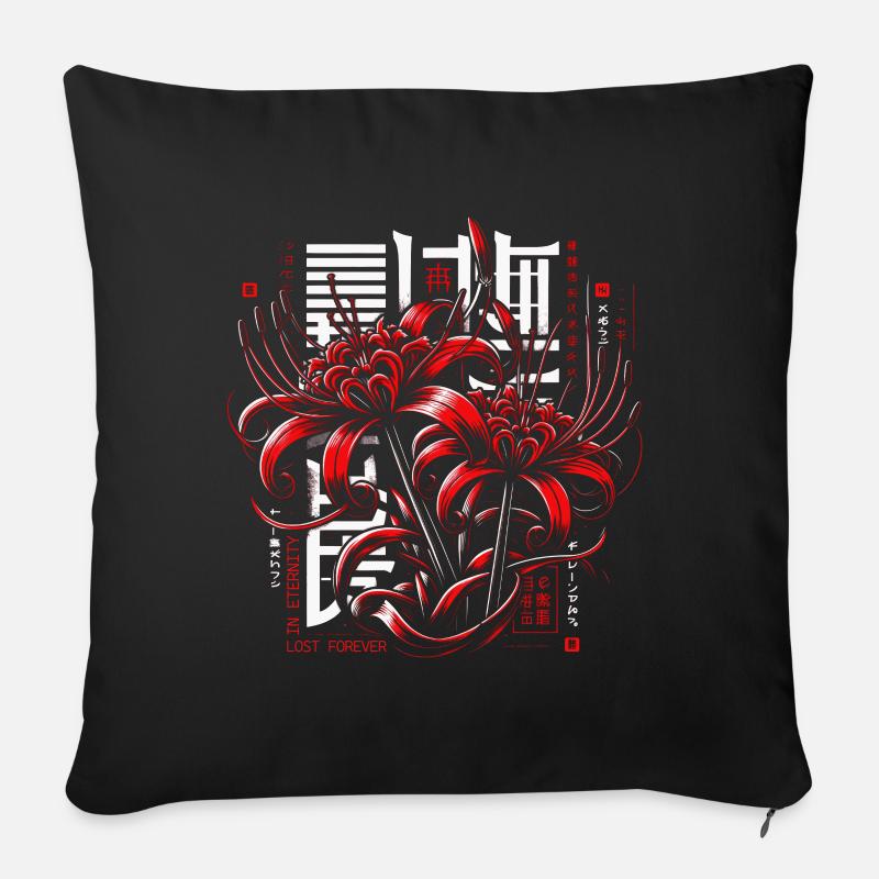 Kanji de lys araignée japonaise - Housse de coussin décorative 45 x 45 cm - noir
