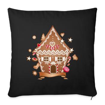 Maison de biscuits et pain d’épices pour Noël - Housse de coussin décorative 45 x 45 cm - noir - Devant
