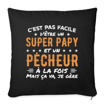 Super Papy et Pêcheur Cadeau - Housse de coussin décorative 45 x 45 cm - noir - Devant