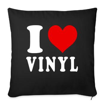 J’aime le vinyle coeur drôle spirituel - Housse de coussin décorative 45 x 45 cm - noir - Devant