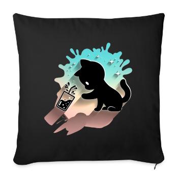 Kawaii Cat with Bubble Tea Cute Sweet Kitty - Sofa pillowcase 17,3'' x 17,3'' (45 x 45 cm) - black - Front