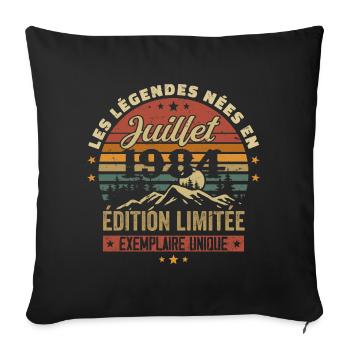 Juillet 1984 Vintage Anniversaire 1984 Juillet - Housse de coussin décorative 45 x 45 cm - noir - Devant