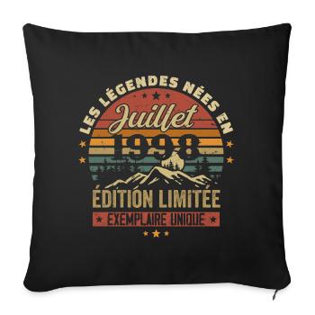 Juillet 1998 Vintage Anniversaire 1998 Juillet - Housse de coussin décorative 45 x 45 cm - noir - Devant