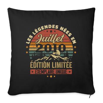 Juillet 2010 Vintage Anniversaire 2010 Juillet - Housse de coussin décorative 45 x 45 cm - noir - Devant