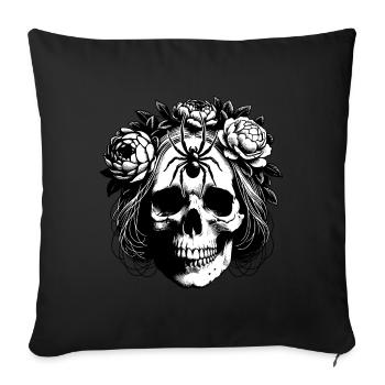 Skull with flower tendrils and large spider - Sofa pillowcase 17,3'' x 17,3'' (45 x 45 cm) - black - Front