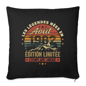 Août 1982 Cadeau Anniversaire Aout 1982 August - Housse de coussin décorative 45 x 45 cm - noir - Devant