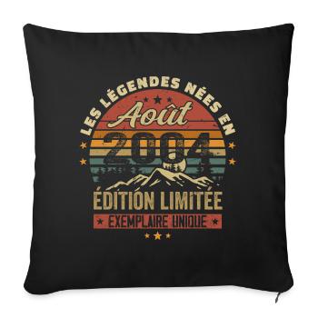Août 2004 Cadeau Anniversaire Aout 2004 August - Housse de coussin décorative 45 x 45 cm - noir - Devant