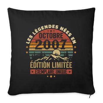 Born in October 2007 | Awesome since October 2007 - Sofa pillowcase 17,3'' x 17,3'' (45 x 45 cm) - black - Front