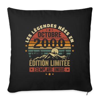 Born in October 2000 | Awesome since October 2000 - Sofa pillowcase 17,3'' x 17,3'' (45 x 45 cm) - black - Front