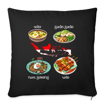 Plats d'Indonésie : Soto, Gado Gado, Nasi goreng - Housse de coussin décorative 45 x 45 cm - noir - Devant