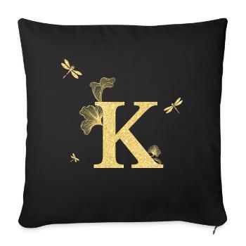 Letter k Golden Glitter Dragonfly - Gift Idea - Sofa pillowcase 17,3'' x 17,3'' (45 x 45 cm) - black - Front
