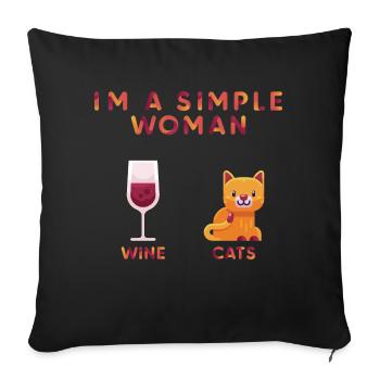 Je suis une femme simple, des chats, du vin, un chat - Housse de coussin décorative 45 x 45 cm - noir - Devant