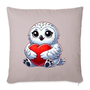 Herzige Schneeeule verliebt Valentinstag - Sofakissenbezug 45 x 45 cm - helles Taupe - Vorne