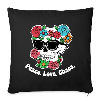 Crâne de fleur avec lunettes de soleil - Housse de coussin décorative 45 x 45 cm - noir - Devant