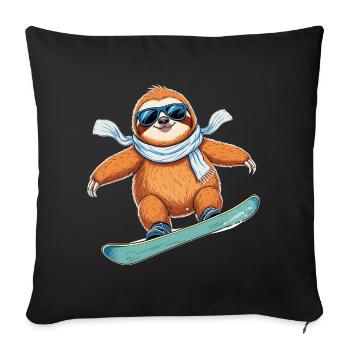 Snowboard Paresseux Hiver Cool Drôle de dessin animé - Housse de coussin décorative 45 x 45 cm - noir - Devant