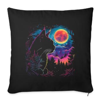 Cat sleep in neon night - Sofa pillowcase 17,3'' x 17,3'' (45 x 45 cm) - black - Front