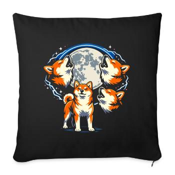 Shiba Inu Lune hurlante Trois chiens drôles - Housse de coussin décorative 45 x 45 cm - noir - Devant