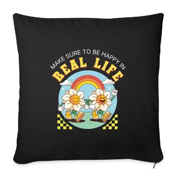 Be Happy in Real Life – Retro Flower Vibes - Sofa pillowcase 17,3'' x 17,3'' (45 x 45 cm) - black - Front