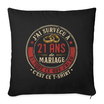Humour Anniversaire : J'ai Survécu à 21 Ans - Housse de coussin décorative 45 x 45 cm - noir - Devant