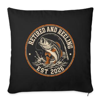 Motif de pêcheur retraité et en train de reprendre en 2026 - Housse de coussin décorative 45 x 45 cm - noir - Devant