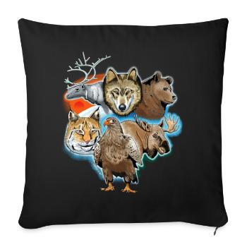 Wolf, reindeer, bear, lynx, eagle, deer textiles - Sofa pillowcase 17,3'' x 17,3'' (45 x 45 cm) - black - Front