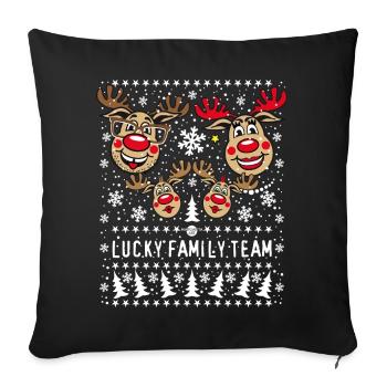 100 LUCKY FAMILY TEAM Papa Mama 2 Kinder Winter - Sofakissenbezug 45 x 45 cm - Schwarz - Vorne