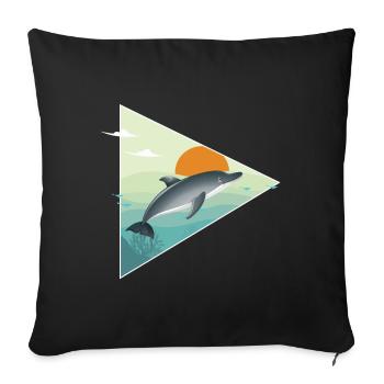 Dauphin - lever du soleil - océan - Housse de coussin décorative 45 x 45 cm - noir - Devant