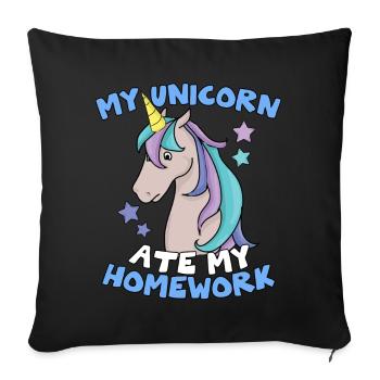 Cute crazy Unicorn - School Homework Funny Magic - Sofa pillowcase 17,3'' x 17,3'' (45 x 45 cm) - black - Front