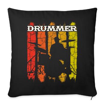 Vintage retro drummer musician - Sofa pillowcase 17,3'' x 17,3'' (45 x 45 cm) - black - Front